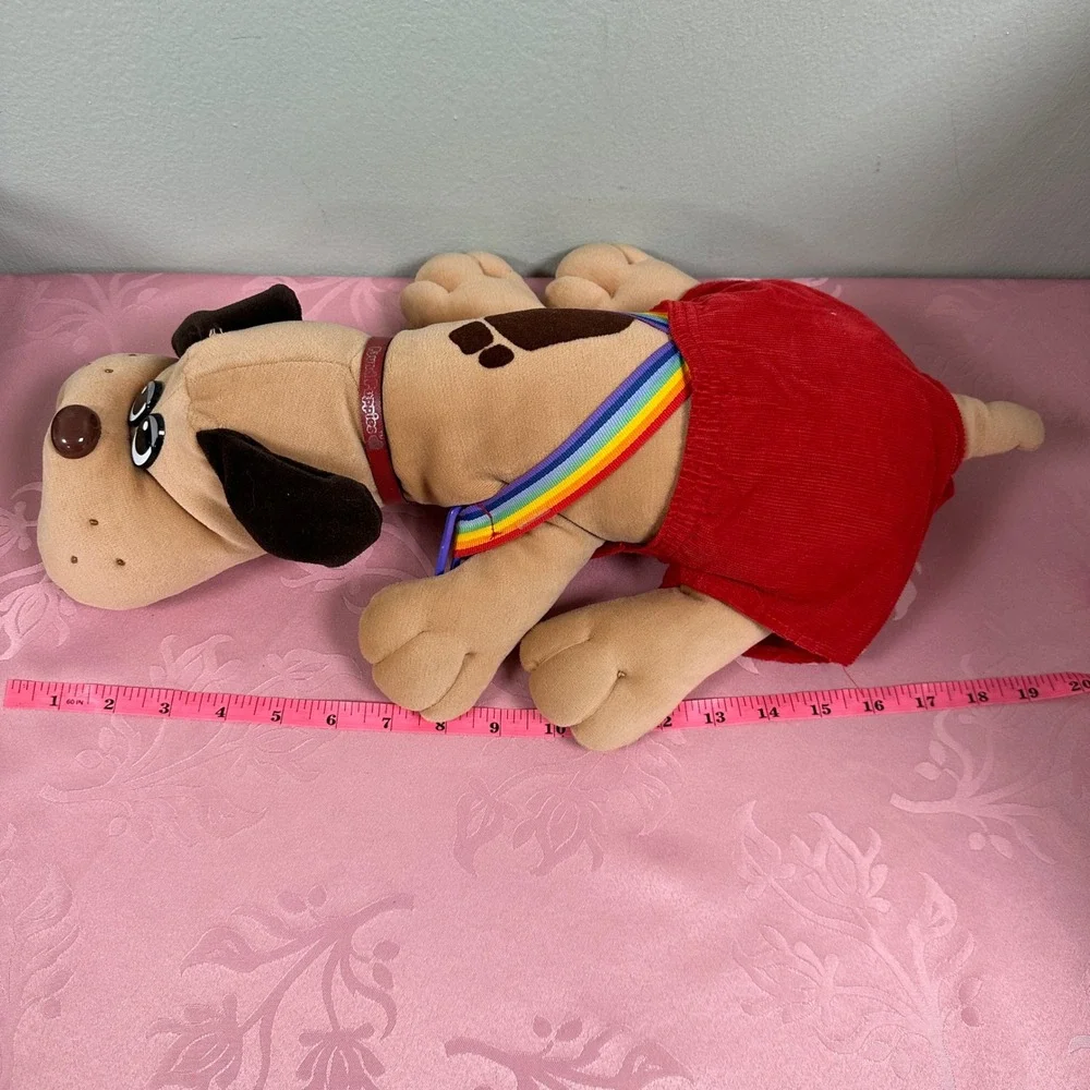 Vintage 1985 Tonka Pound Puppies Tan Plush Dog Red Rainbow Overalls 17 inch